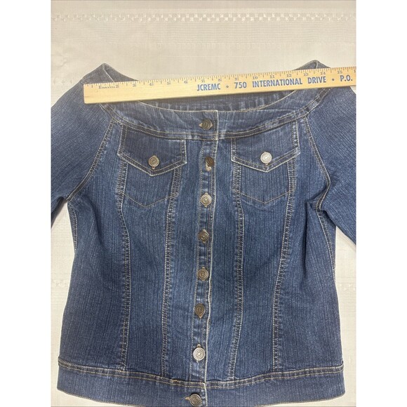 Soft Surroundings - Denim Stylish Jacket - Size M- Dark Wash-Scoop Neck - Picture 6 of 9